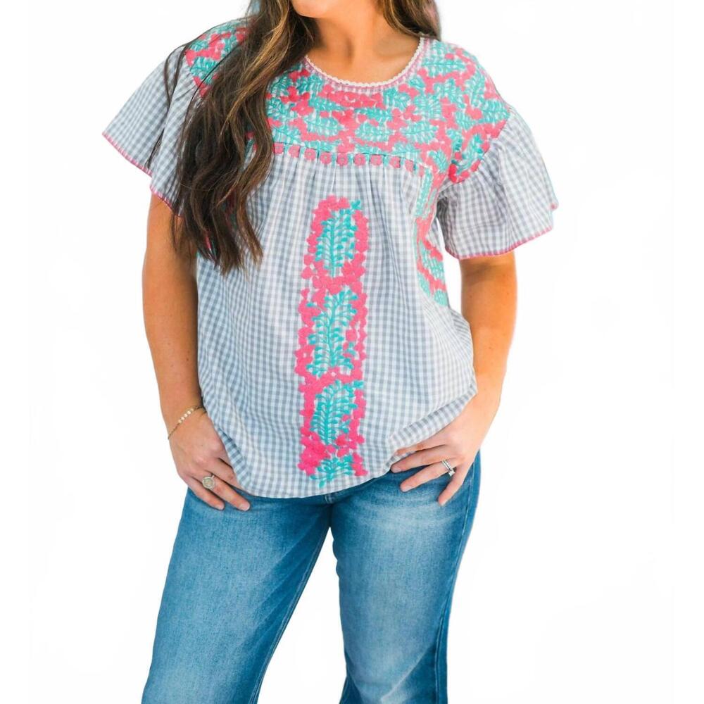 NEW LAYERZ CLOTHING kymberly gingham top in blue